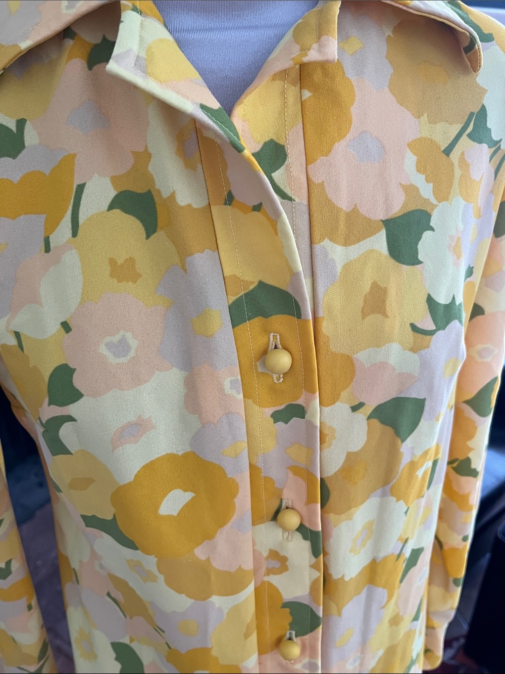 Vintage Handcrafted Yellow Floral Button-Front Women's Maxi Dress - Picture 2 of 5